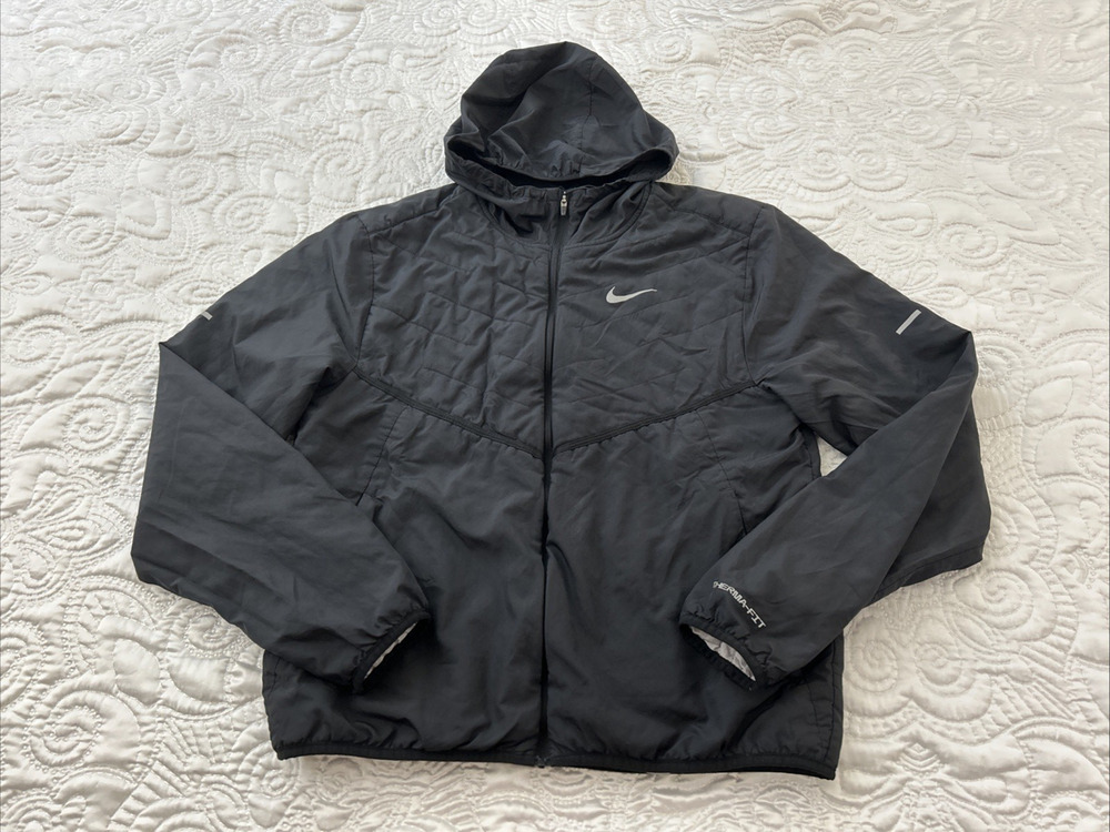 Nike Running Full Zip Windbreaker Jacket Womens M THERMA-Fit Black